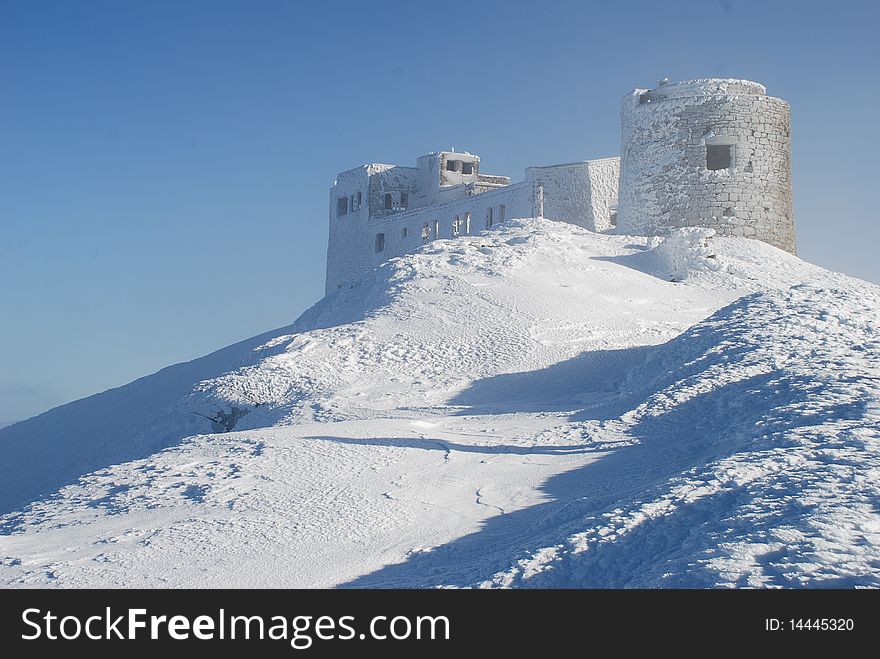 Ruins of an old observatory at mountain top in Carpathians.