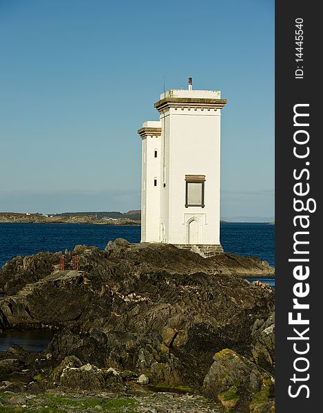 Square lighthouse with copy space and bridge,