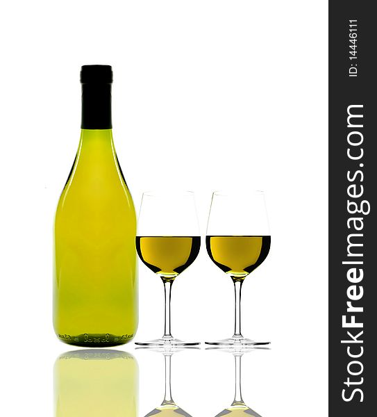 Image of wine bottle and glasses. Image of wine bottle and glasses