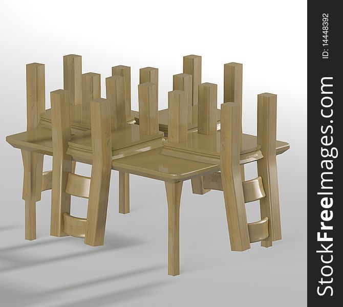 3d illustration of table with chairs