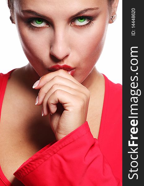 Portrait of beautiful woman with finger in her mouth. Portrait of beautiful woman with finger in her mouth