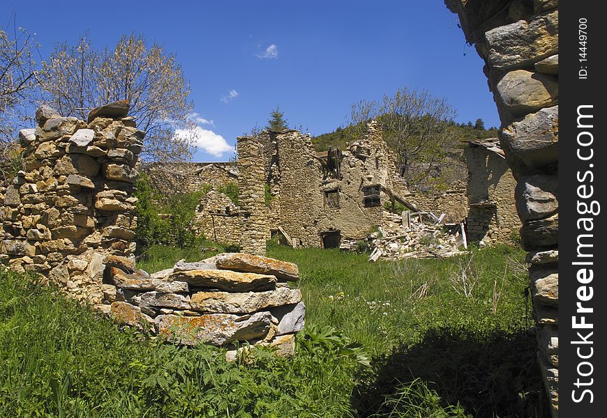 Old house in ruins in the Pyrenees, Spain