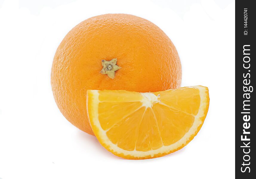 Orange, fruit isolated white background, slice orange