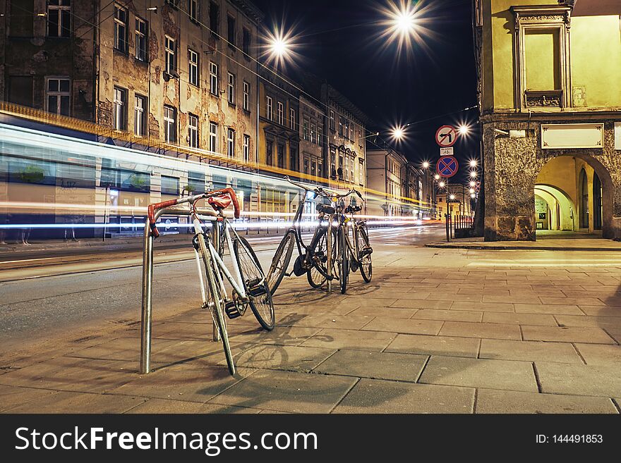 Bicycle parked on old streets in Krakow. Bicycle parked on old streets in Krakow