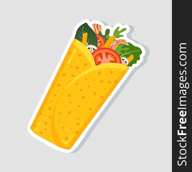 Traditional mexican burrito. Spicy delicious burrito logo for restaurant or cafe design. Mexican food. Vector illustration