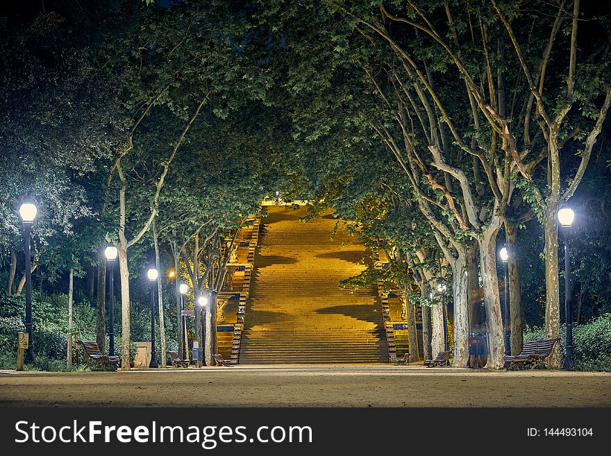 Park in Barcelona at nightn