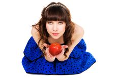 Lovely Girl With A Red Apple Royalty Free Stock Photography