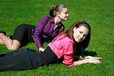 Young Businesswomen Relaxing On The Grass Stock Images Young Businesswomen Relaxing On The Grass Stock Images