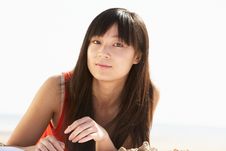 Young Woman Relaxing On Beach Royalty Free Stock Photos Young Woman Relaxing On Beach Royalty Free Stock Photos