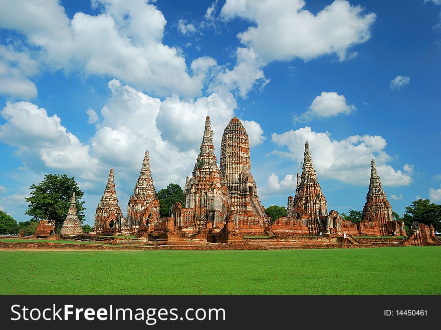 Nice pagoda and amazing sky taken from ayutthaya thailand
