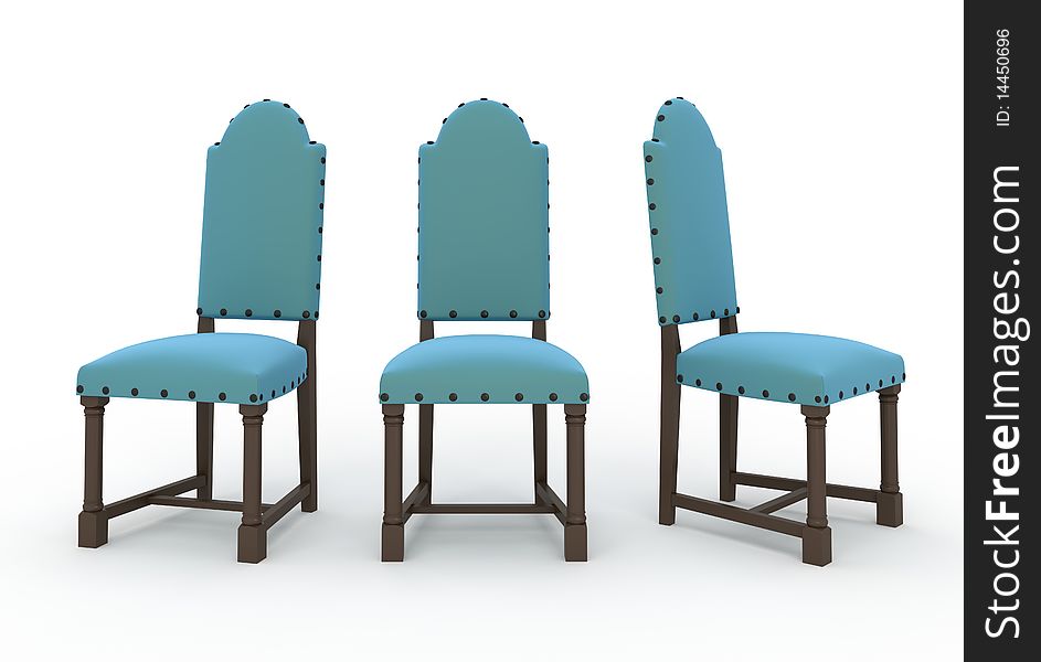 Chairs on the white background. 3d render.