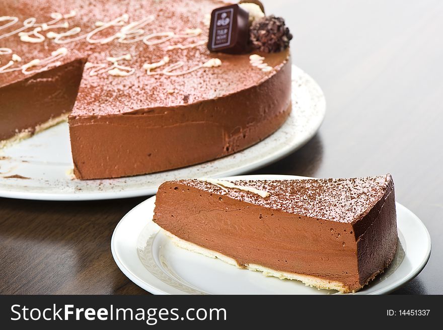 Fresh cream chocolate cake on plate