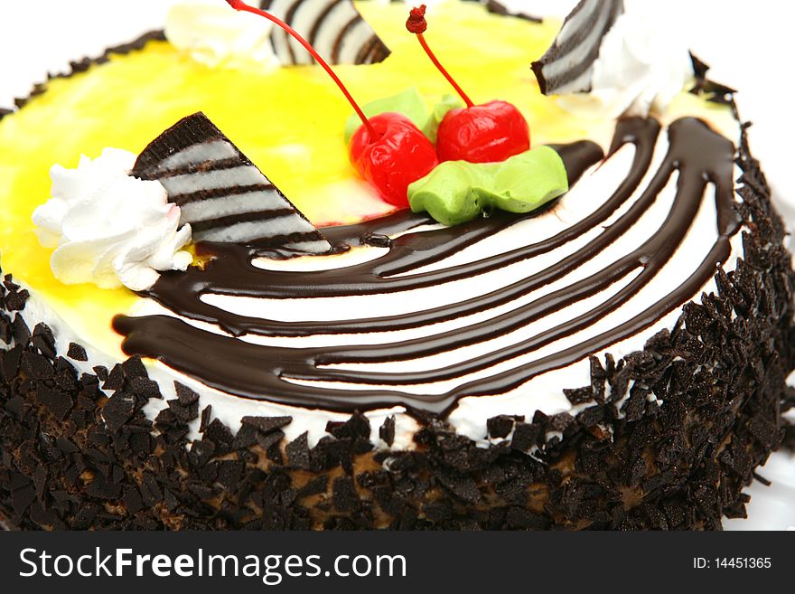 Chocolate pie on a white background