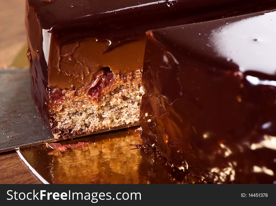 Fresh cream chocolate cake on plate