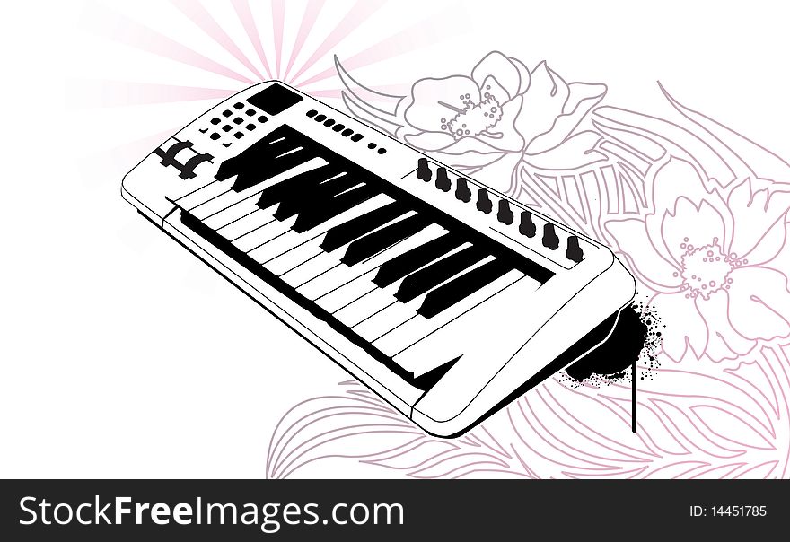 Keyboard on floral background. Separated elements. Keyboard on floral background. Separated elements.