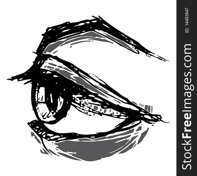 Isolated hand drawn eye in woodblock style. Isolated hand drawn eye in woodblock style.