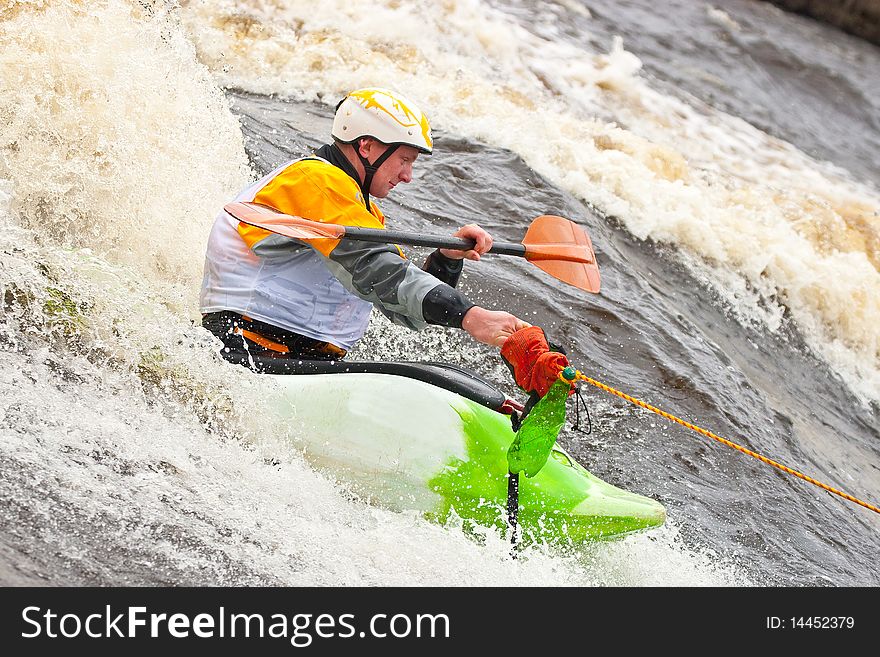 Kayak freestyle on whitewater, Russia, Msta, may 2010