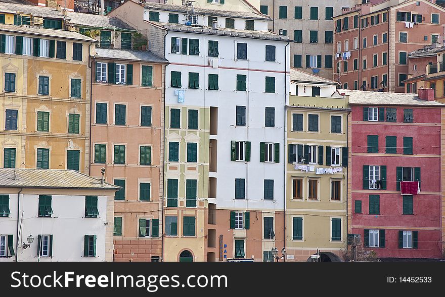 Coloured walls of the houses in an italian harbour. Coloured walls of the houses in an italian harbour