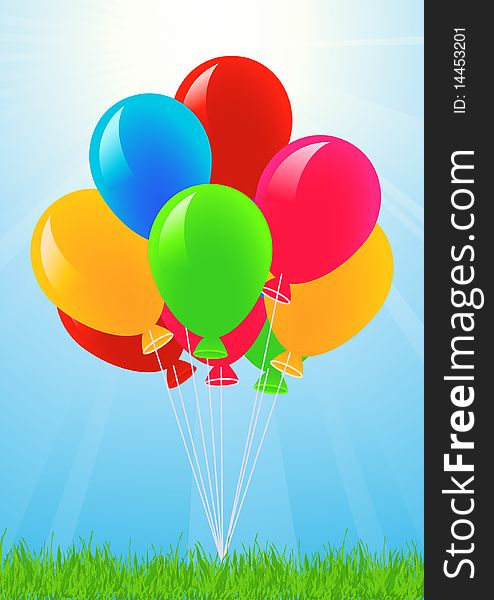 Colored balloons in the sky, illustration, AI file included