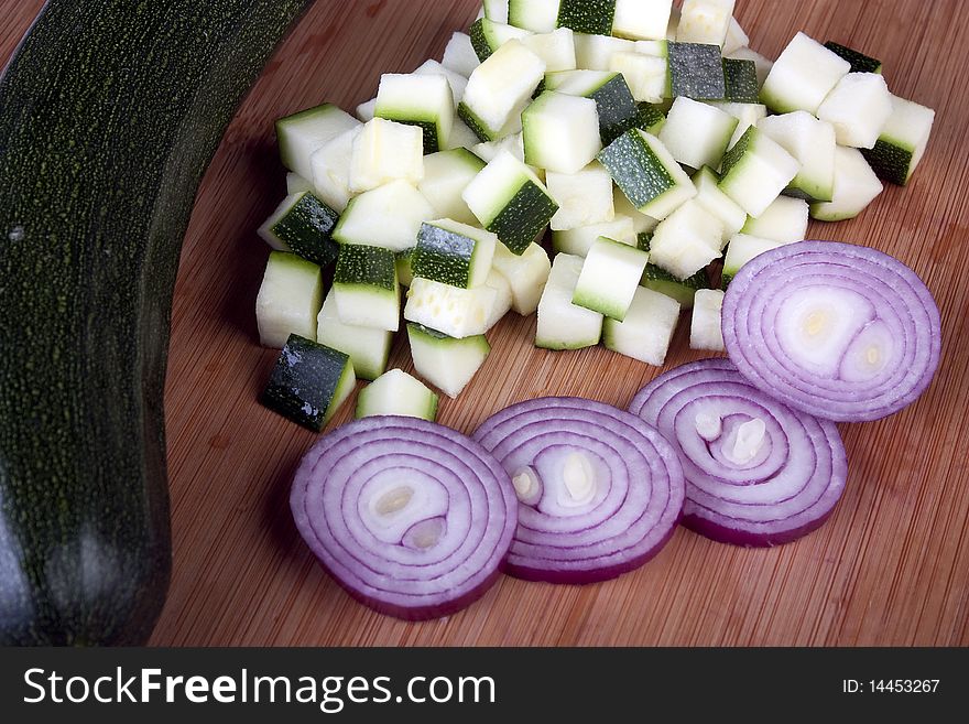 Cubed Zucchini And Sliced Red Onion