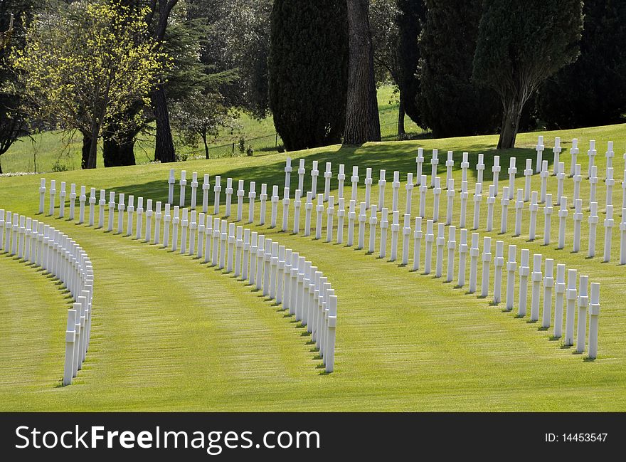 Alignment of tombs in the American cemetry of Florence, Italy. Alignment of tombs in the American cemetry of Florence, Italy