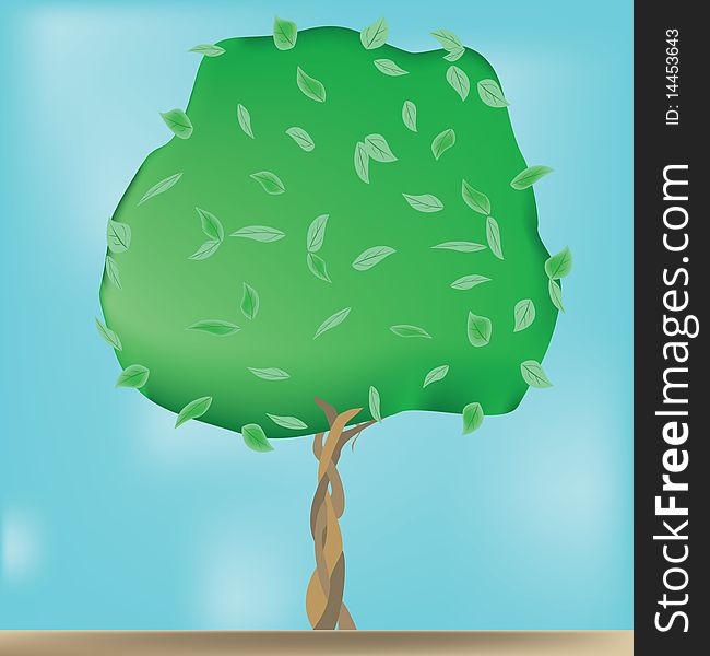 Illustration of alone growing tree under the blue sky