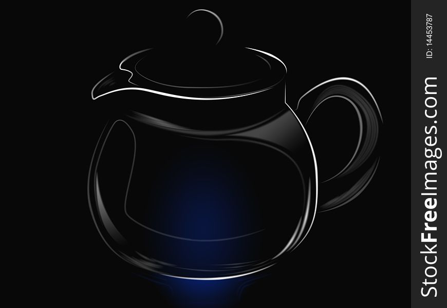 A glass teapot against dark background