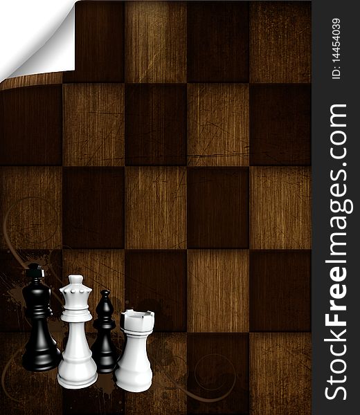 Decorative chess board background with chess pieces
