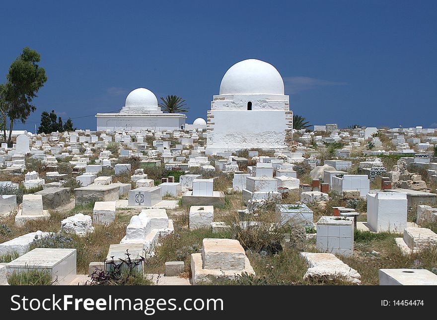 Muslim graves in a cemetery outside a town Monastir in Tunisia