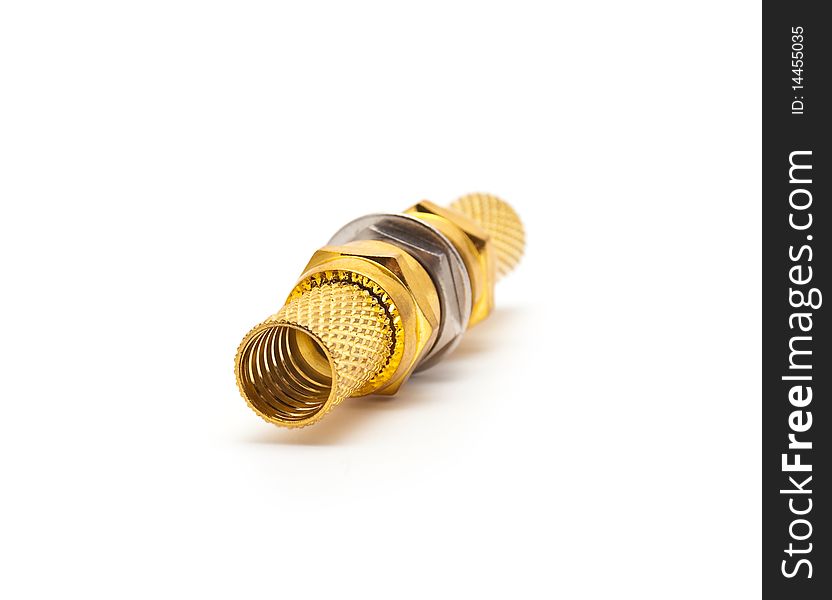 Gilded television connector on a white background