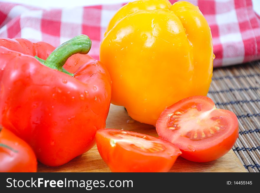 Fresh vegetable peppers, tomatoes