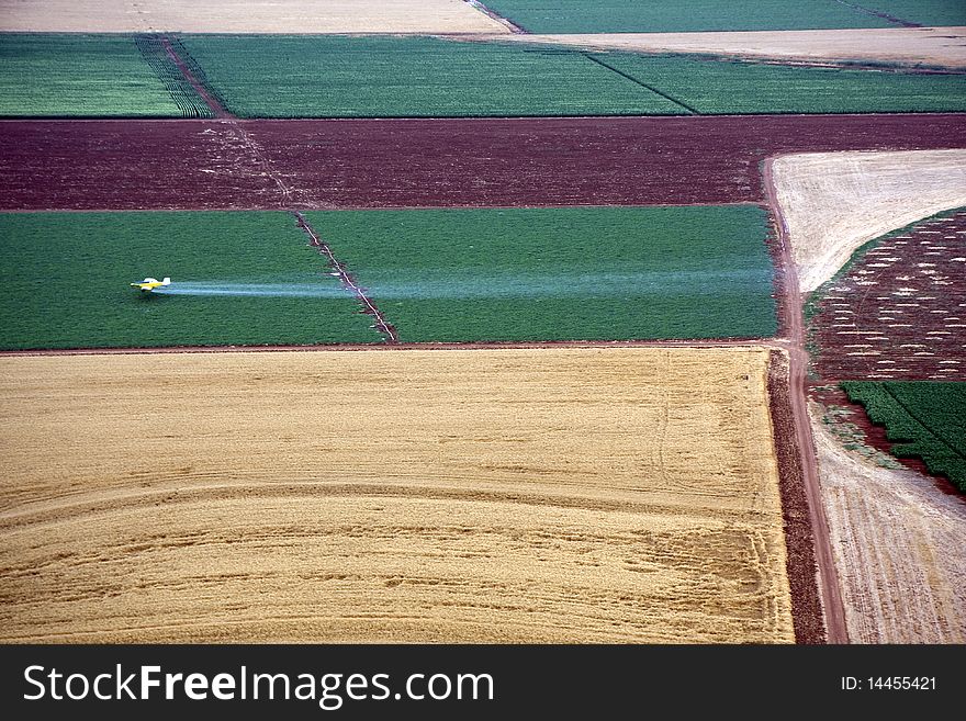 Aerial landscape with rural fields at hot summer