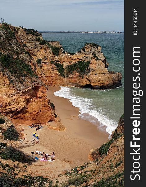Steep rocky coast in Algarve, Portugal