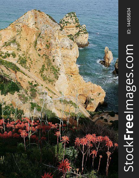 Steep rocky coast in Algarve, Portugal