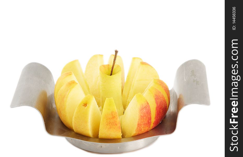 A sliced apple with special knife