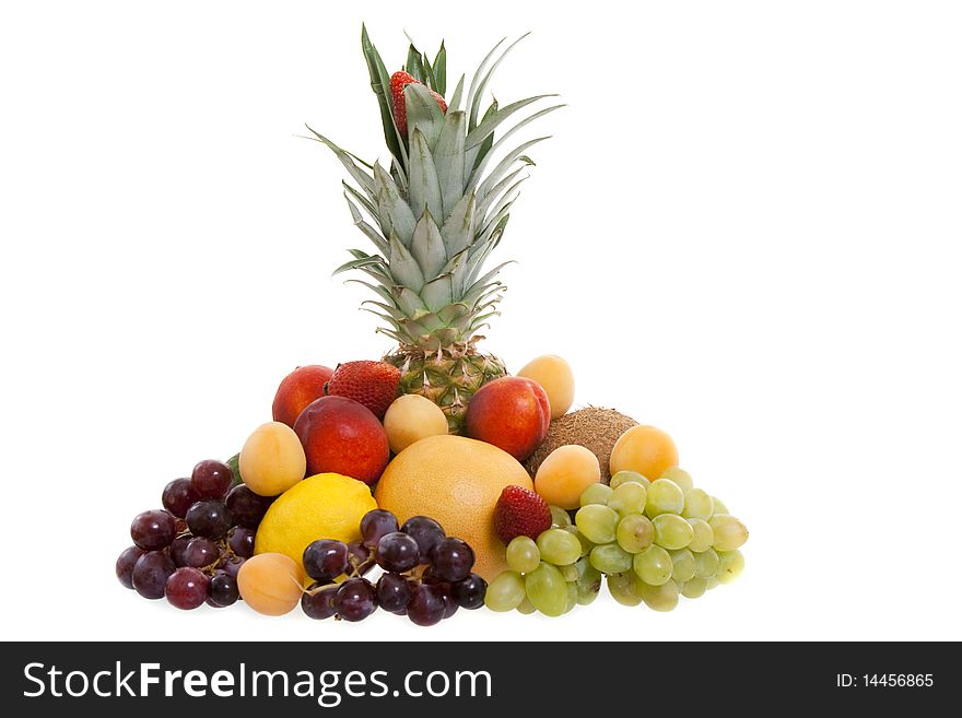 Various kinds of fresh fruit decorated around the pineapple. Various kinds of fresh fruit decorated around the pineapple