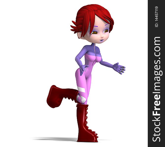 Young and cute cartoon astronaut with red hair.