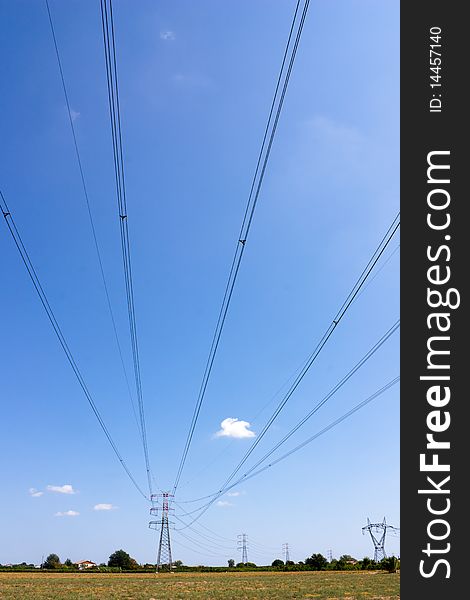 High voltage pylons,  electrical distribution, overhead line. High voltage pylons,  electrical distribution, overhead line