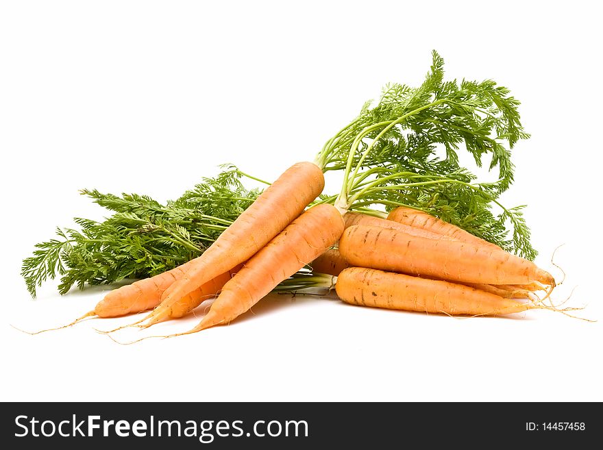 Very fresh carrots on white background