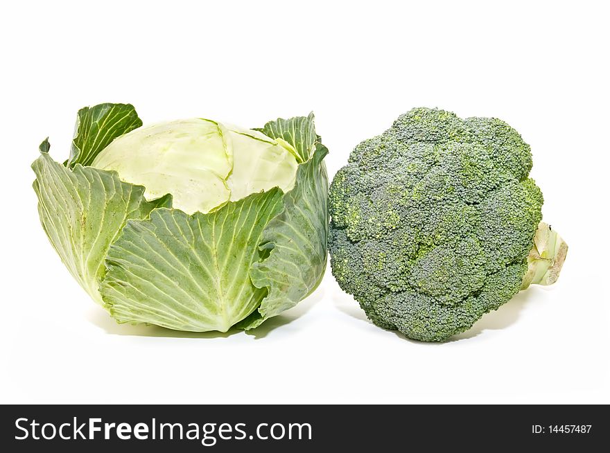 Cauliflower and cabbage on white background