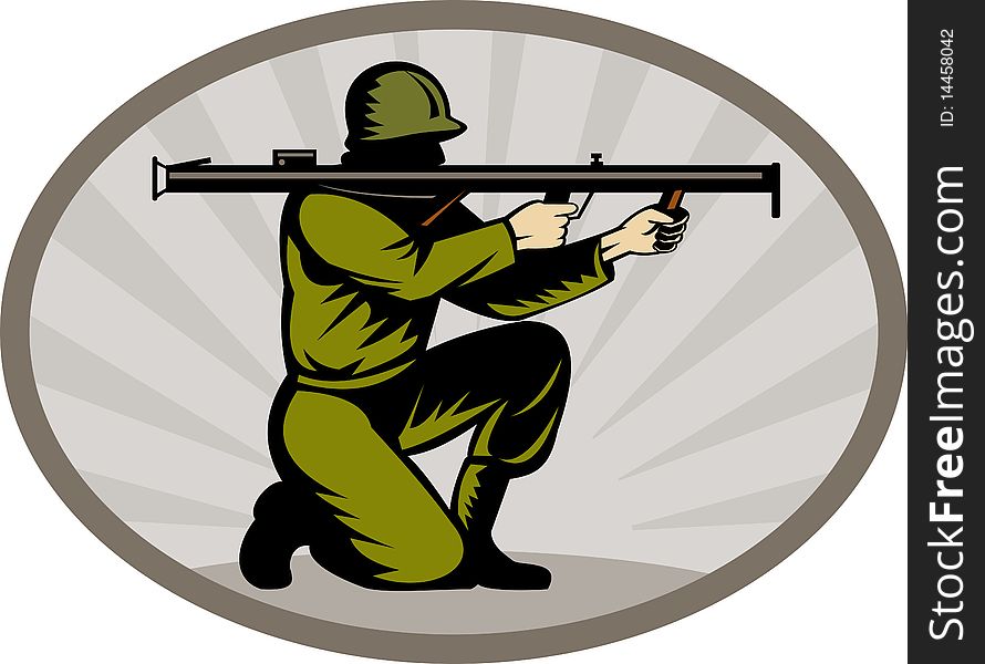 Illustration of a world war two soldier aiming a bazooka