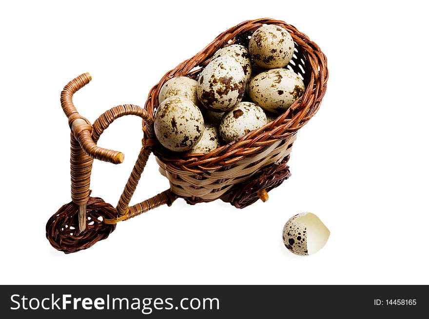 Bike and basket of color quail's eggs. Bike and basket of color quail's eggs