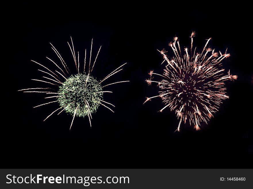 Large beautiful fireworks on the black sky