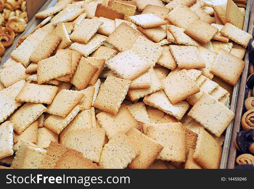 Close up of cookies on market stand