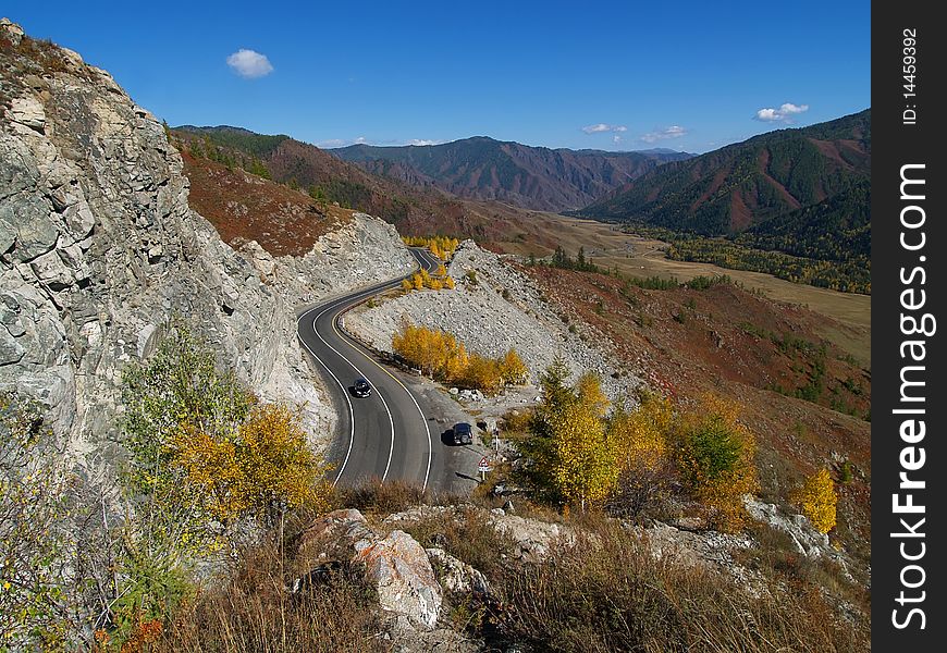 Mountain road high in the mountains at the pass