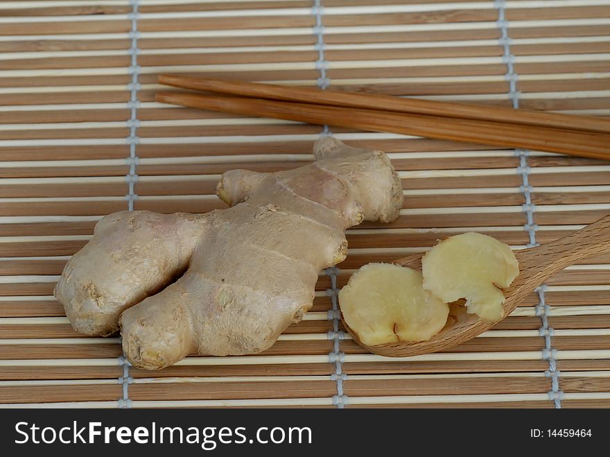 Ginger root cut into parts