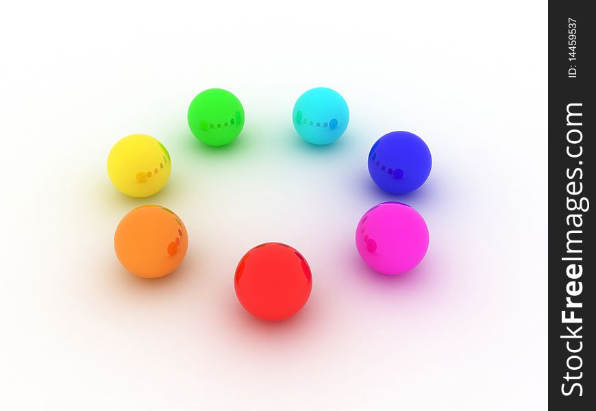 Illustration of spheres of the different colour standing in a circle