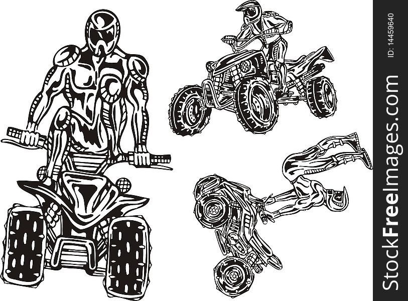 The racer on a quadbike tries to carry out very difficult trick. The racer on a quadbike tries to carry out very difficult trick.