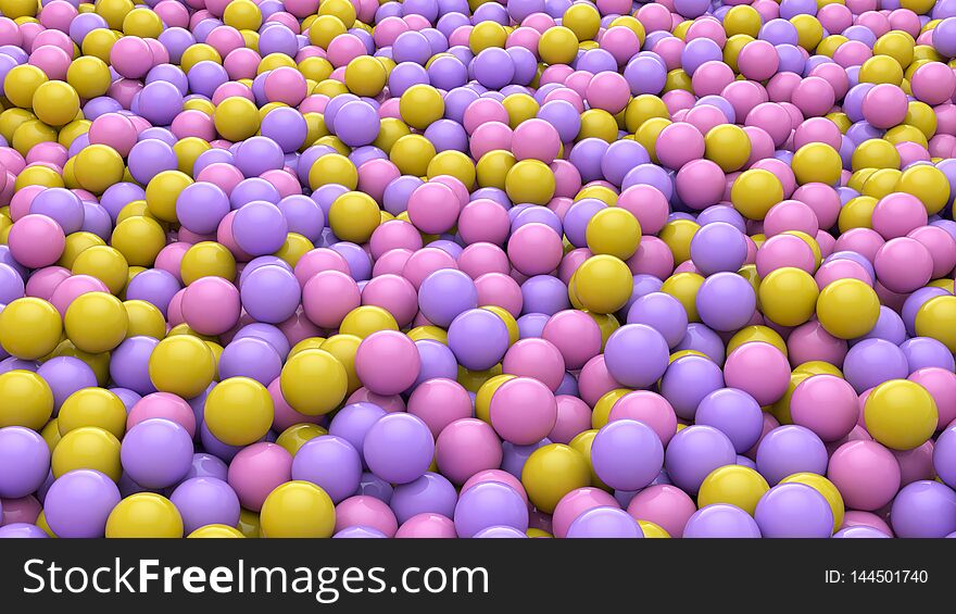 3d render of Abstract colorful spheres balls background. Primitive shapes, minimalistic design, party decoration