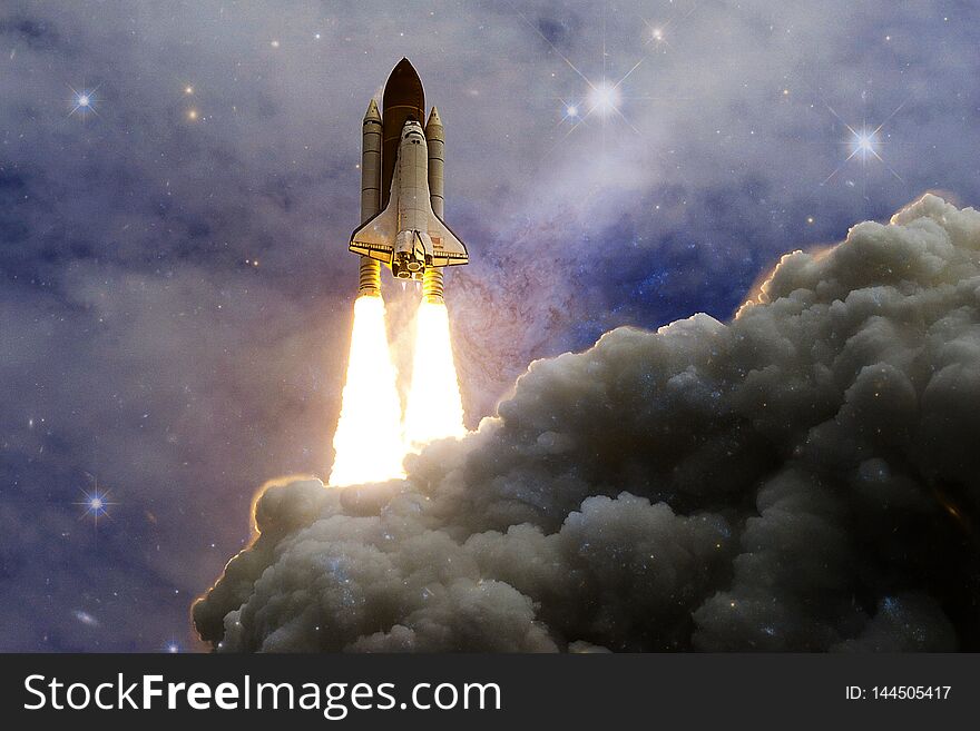 Space shuttle taking off on a mission. Deep space. Beauty of endless universe. Elements of this image furnished by NASA